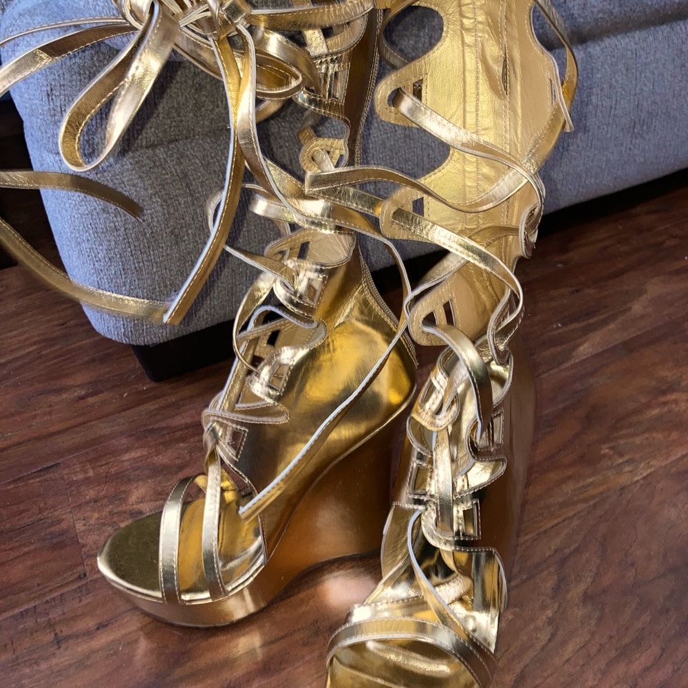 Gold lace up boots